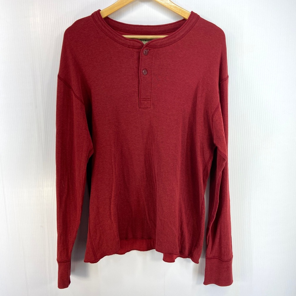 LL Bean Two Layer River Drivers Shirt Traditional Fit Henley Red Mens Medium